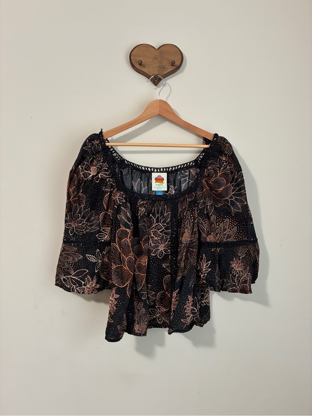 Farm Rio Lace Inset Peasant Blouse Floral